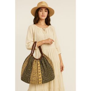 AMICI Boho Tote Bag with Wooden Bead Handles